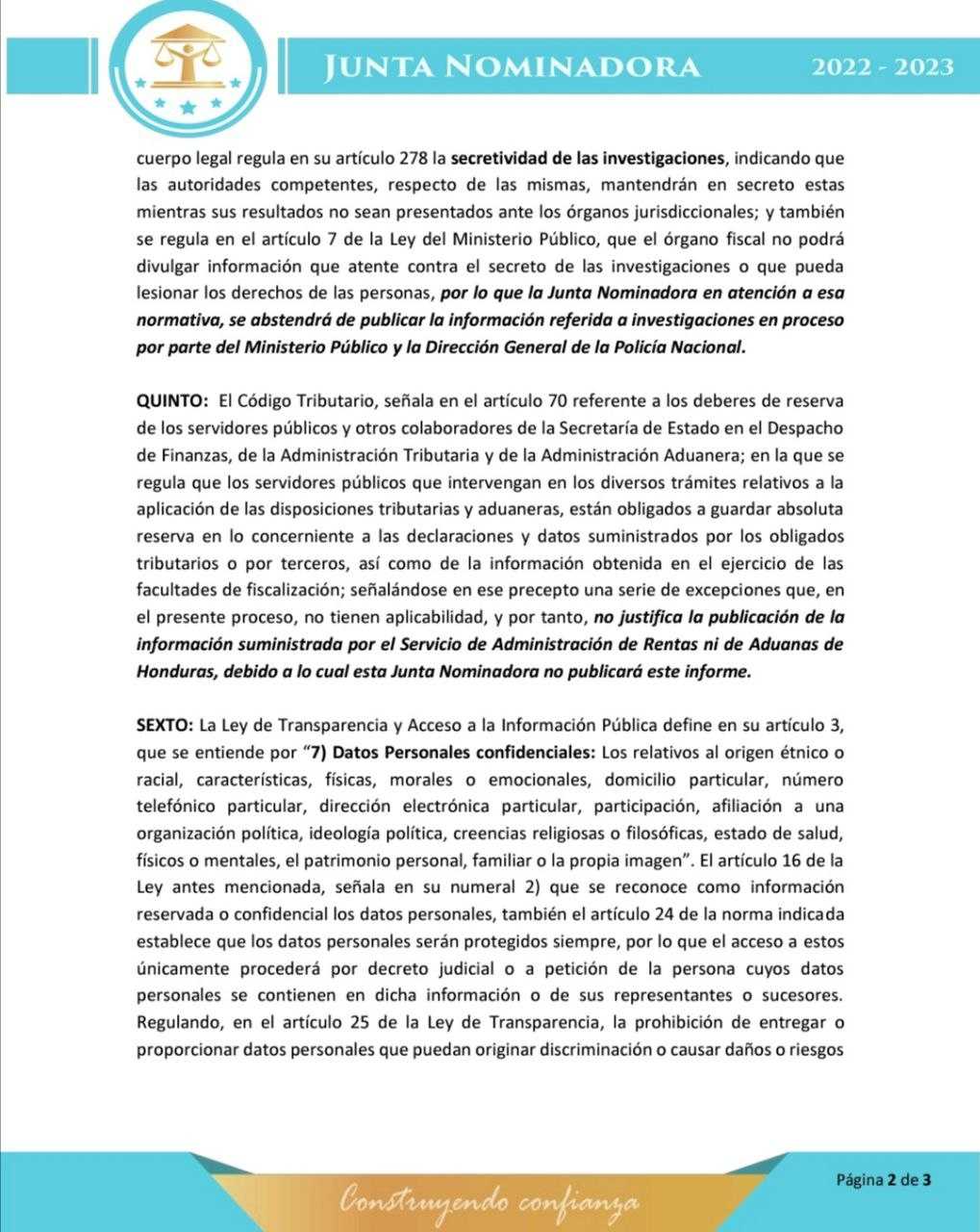 Referente a la información e investigación sobre las personas postulantes y sus datos personales